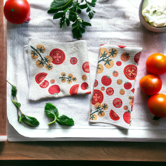 Tomato towel set, Tomato towels, Fun garden,Tomato Lover Dish towel,  Tomato dish towels, Unique tomato leaf towel