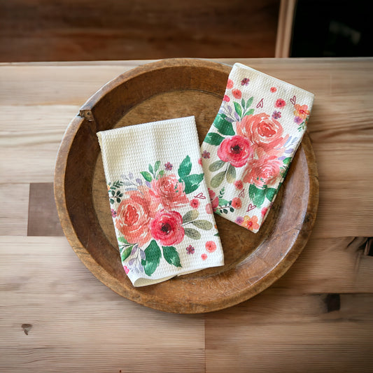 PDX Flower power Floral towel set, Floral waffle weave towel set