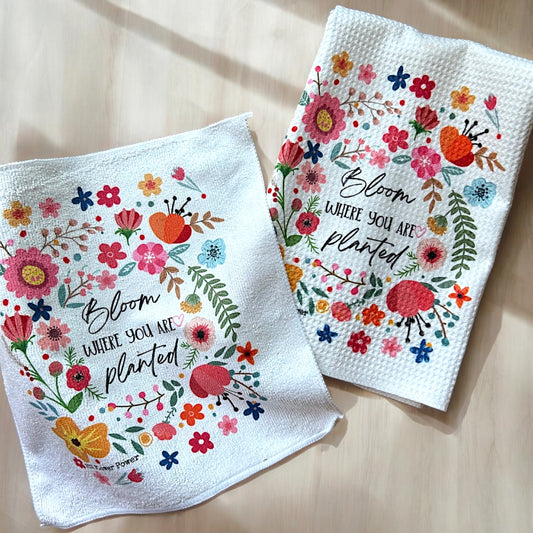 Bloom where you are planted floral towel set