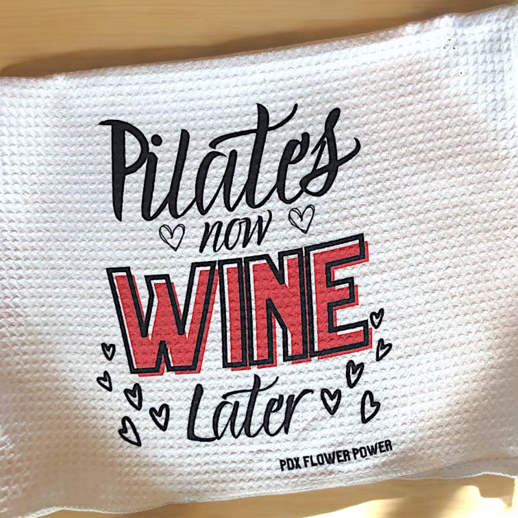 "Barre Now Wine Later" Waffle Weave Towel