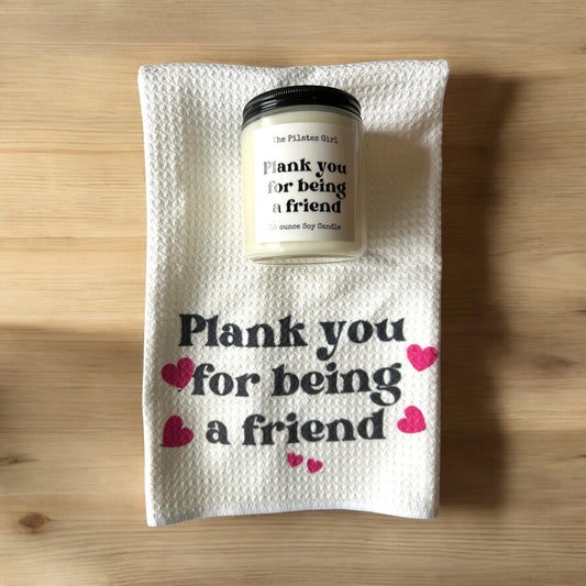 Plank you for being a friend towel and candle set, fitness gifts, gym friends.