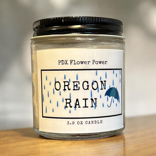 "Oregon Rain" handcrafted soy candle, 100% soy candle, reusable glass jar.