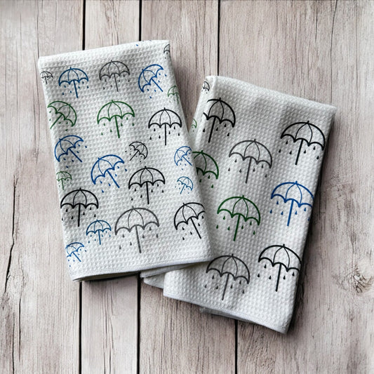 Oregon Rain towel set, Umbrella design, Rain waffle weave towel