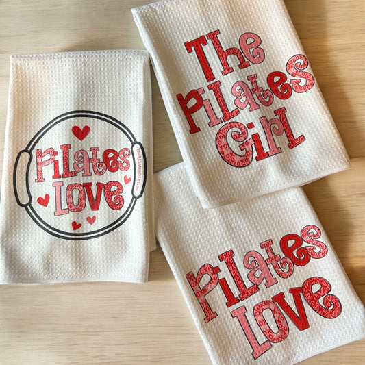 Pilates Towel Set of 4, Valentine Pilates set of 3 waffle weave towels, Pilates, custom gifts