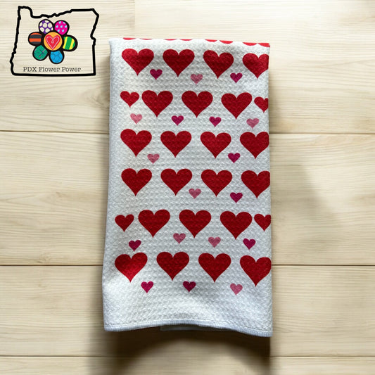 Heart Waffle weave towel, Valentine heart towel, Valentines gifts