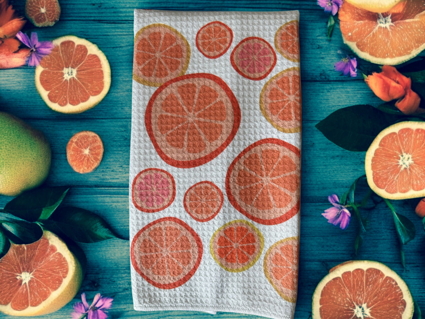 Orange towel, Citrus towel, Dish towel.