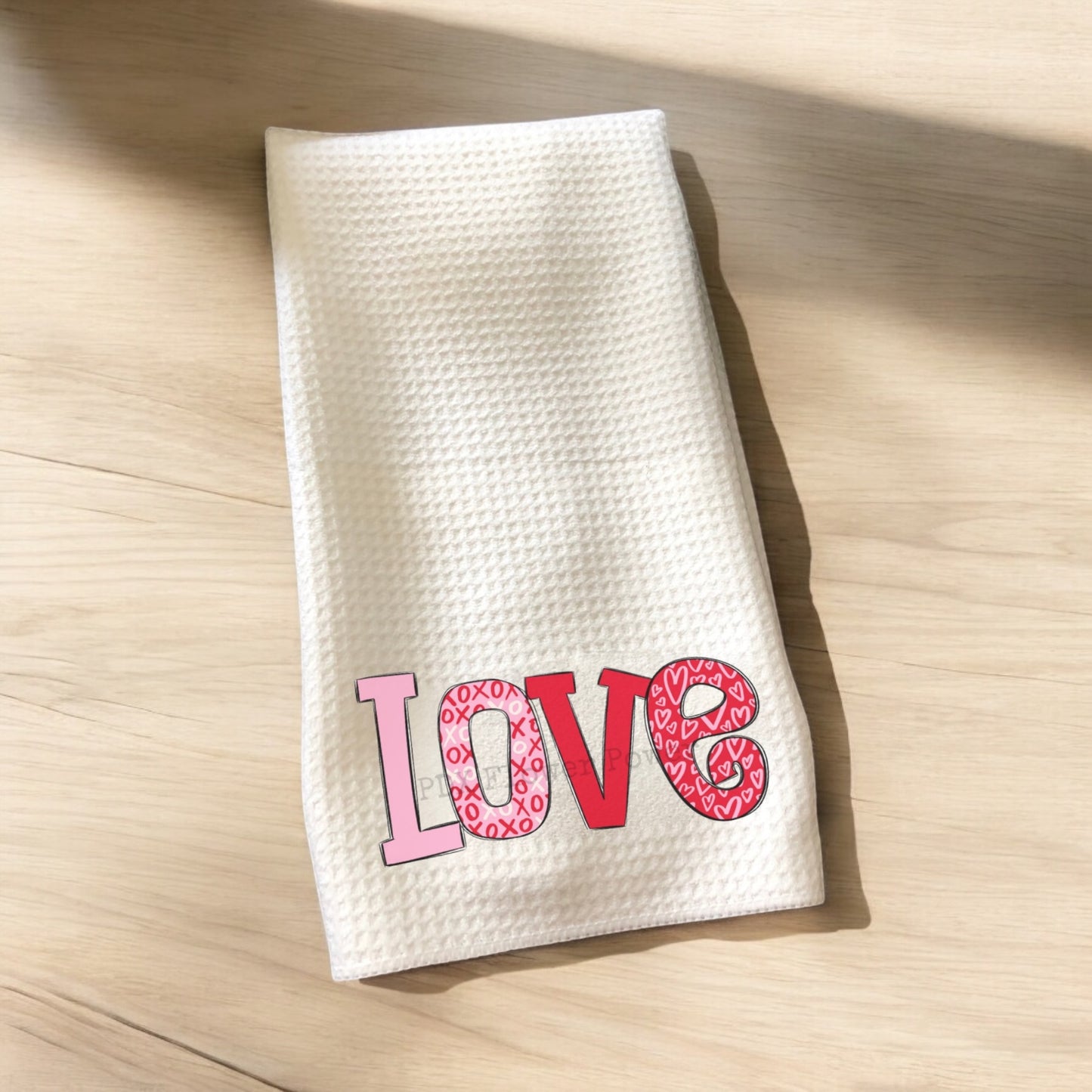 Love Waffle weave towel, Valentine heart towel, Valentines gifts