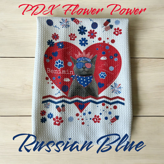 Patriotic Russian Blue waffle weave towel, Fun & Functional kitchen towel, Sweat towel, bar towel.