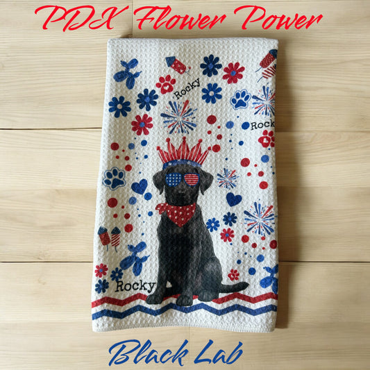 Patriotic Black Lab waffle weave towel, Fun & Functional kitchen towel, Sweat towel, bar towel.