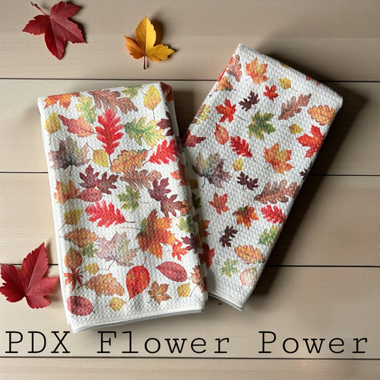 Fall Leaves towel set, Fall decor, festive fall dish towel