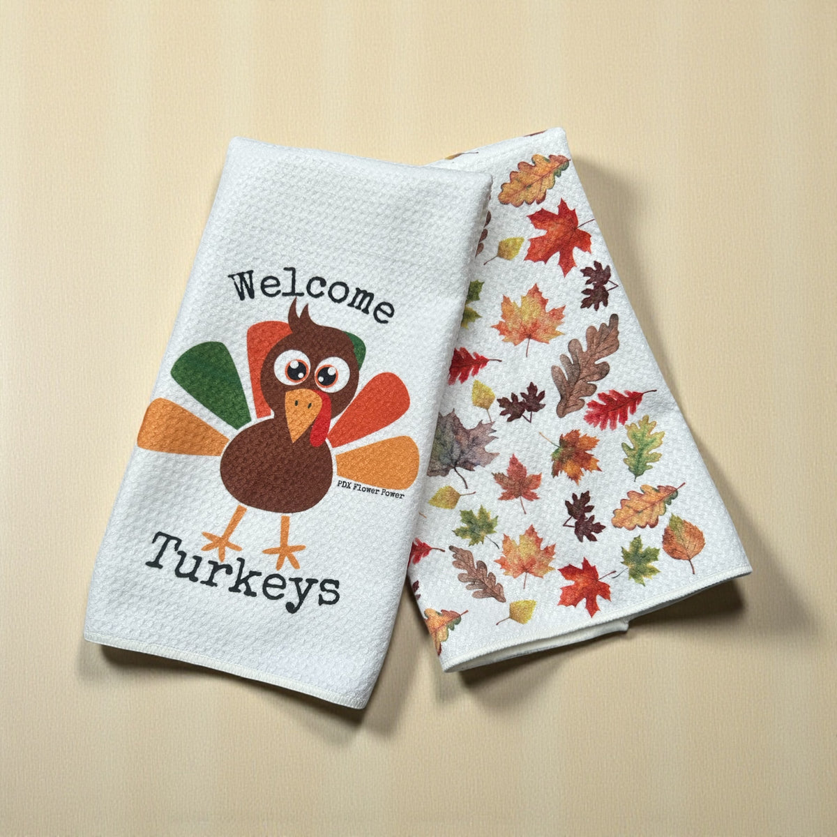 Fall leaves towel set, Festive fall dish towel set, set of 4 fall dish towels