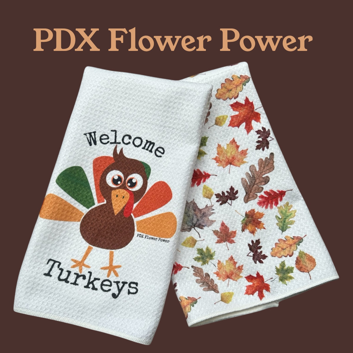 Fall leaves towel set, Festive fall dish towel set, set of 4 fall dish towels