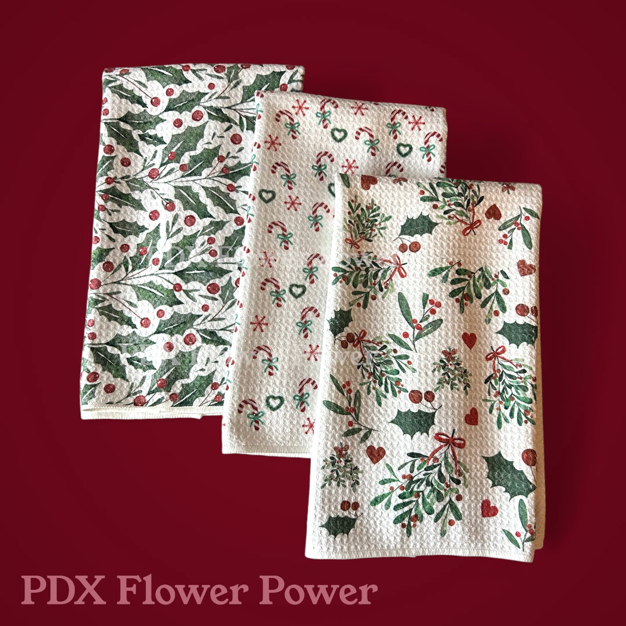 Holiday festive towel set, set of 3 dish towels