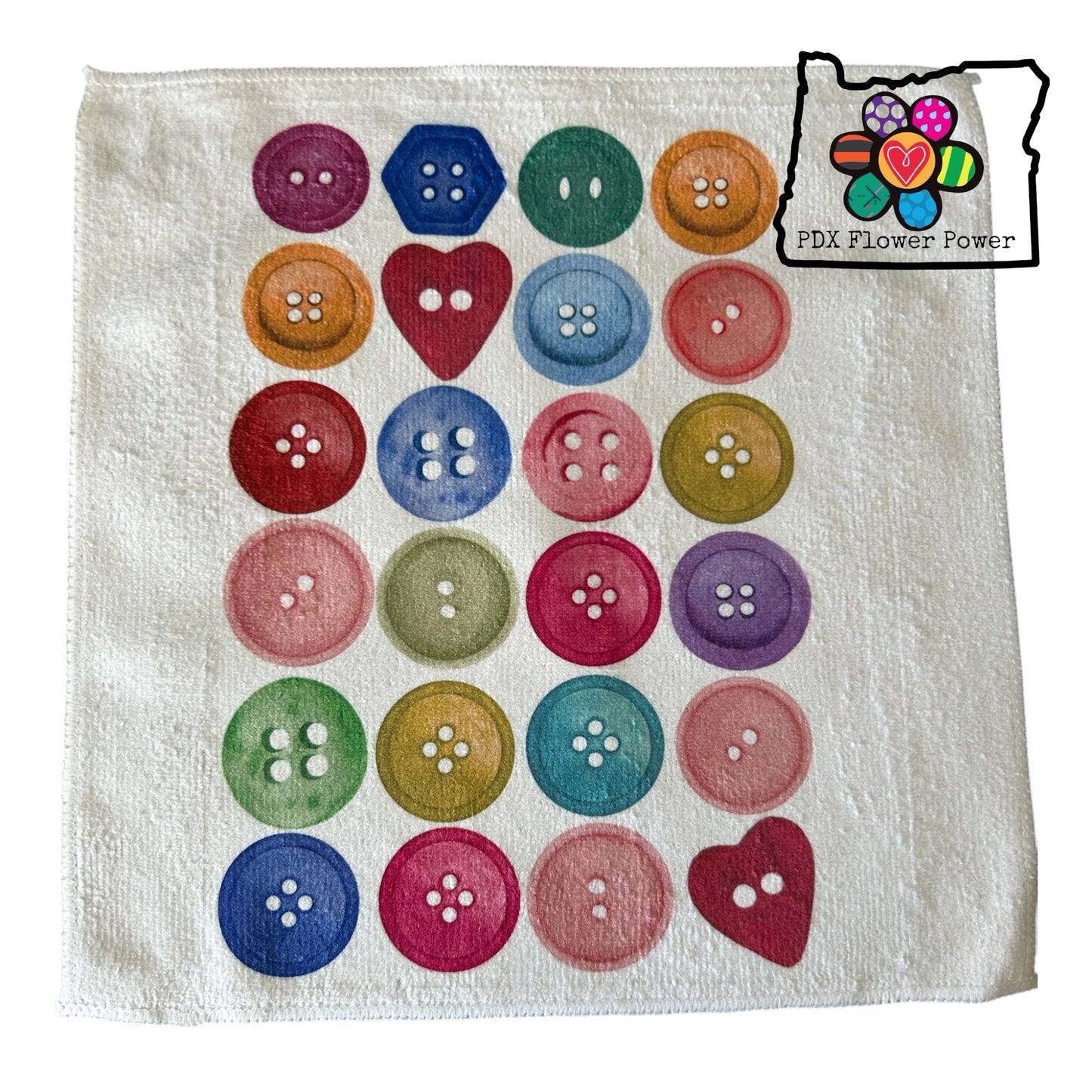 Buttons Towel Set, Waffle weave Kitchen towel  & microfiber dish cloth, bar towels | PDX Flower Power