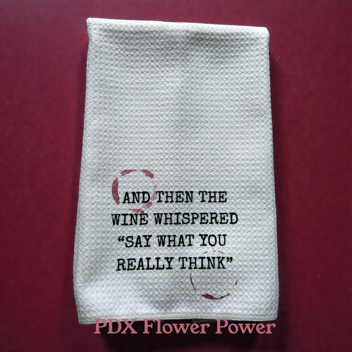Wine themed towel set, Waffle Weave Towel - Funny Wine Lover Gift | PDX Flower Power