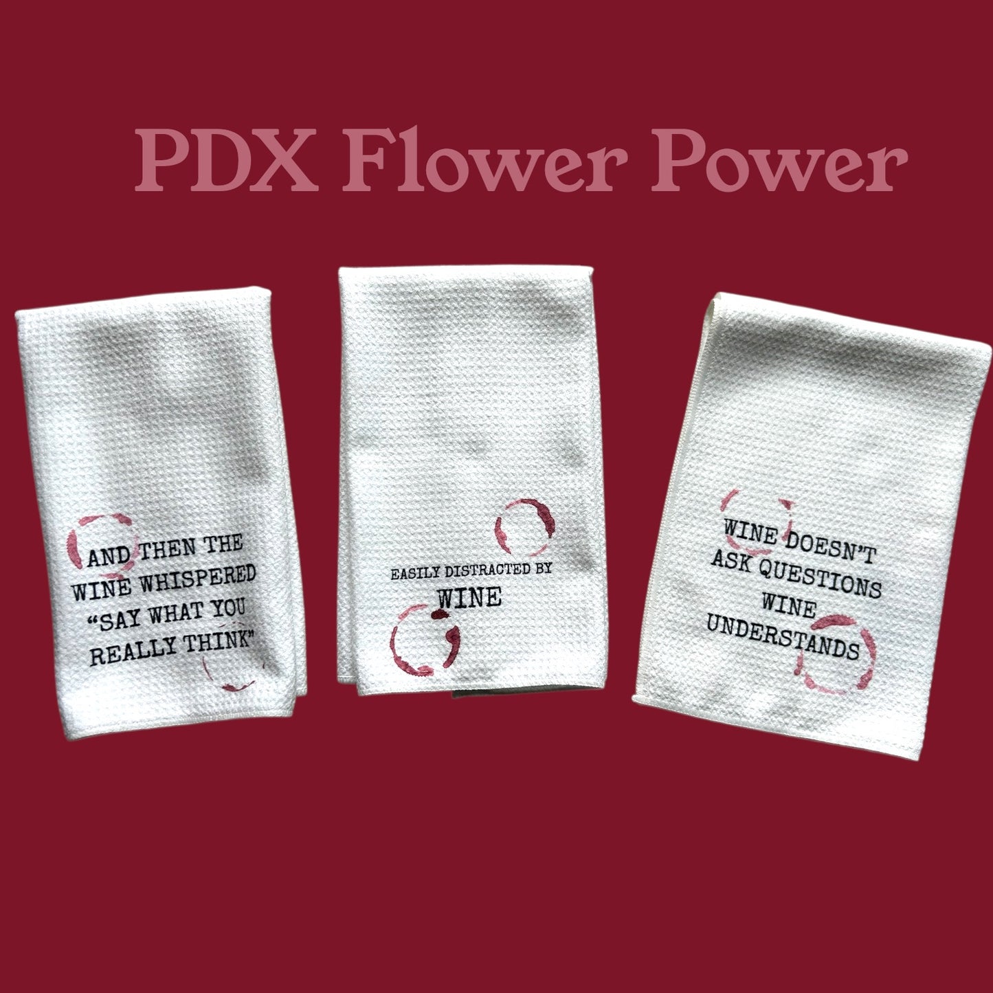 Wine themed towel set, Waffle Weave Towel - Funny Wine Lover Gift | PDX Flower Power