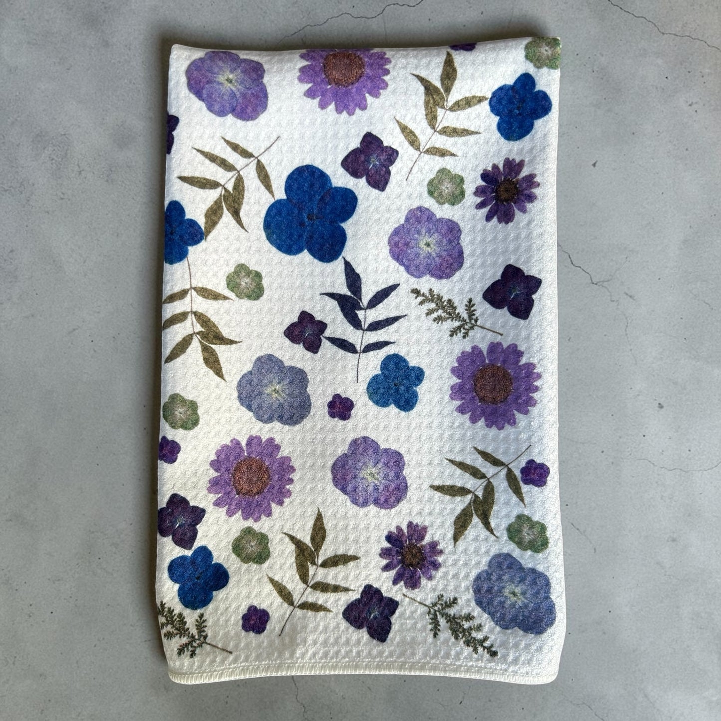 Pressed Flower towel set of two, Floral towel set, Waffle weave kitchen towels Pressed Flower Waffle Weave Kitchen Towel Set | PDX Flower Power
