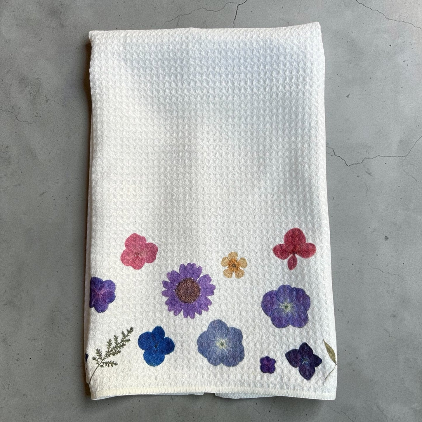 Pressed Flower Waffle Weave Kitchen Towel Set of 3 | PDX Flower Power