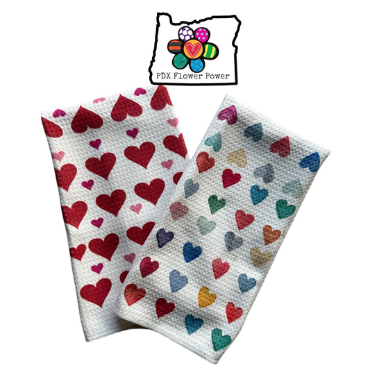 Heart Towel Duo - Valentine's Day Waffle Weave Kitchen Towel Set | PDX Flower Power