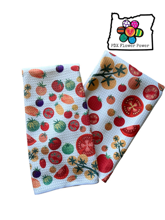 Heirloom Tomato Waffle Weave Towel set, Tomato towel, Heirloom tomato towel set/ PDX Flower Power