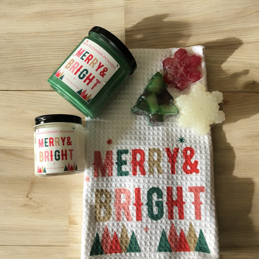 "Merry & Bright towel, candle & festive soap Set"