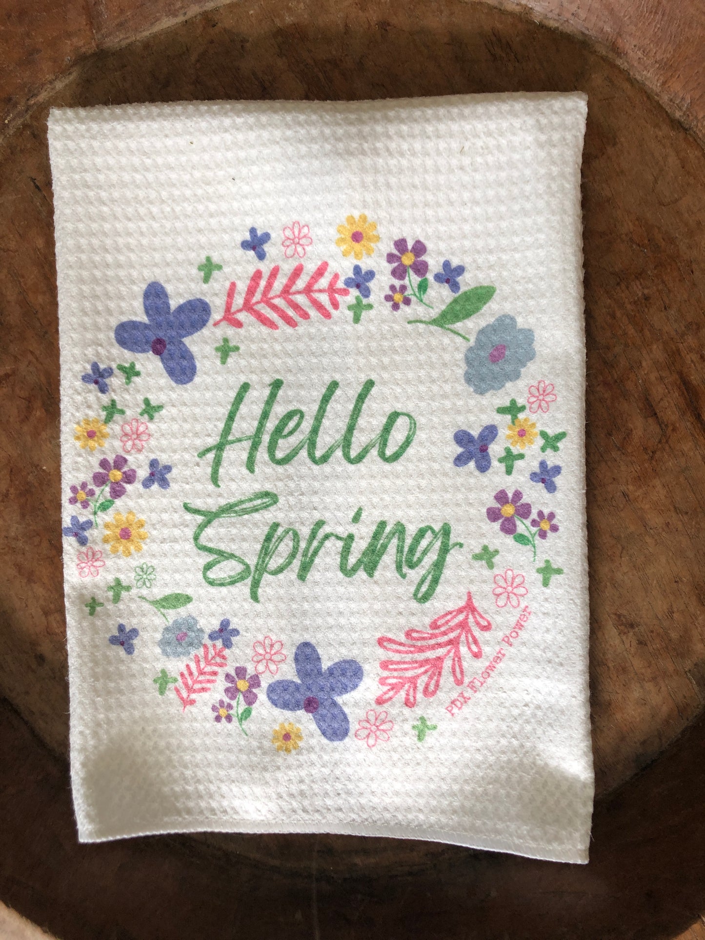 Happy Spring Floral waffle weave towel, Floral, Fun and function gifts.