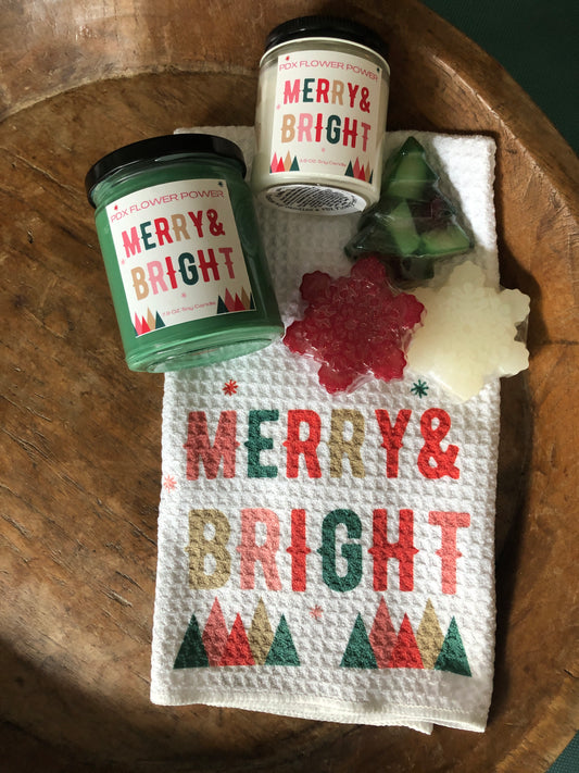 "Merry & Bright towel, candle & festive soap Set"