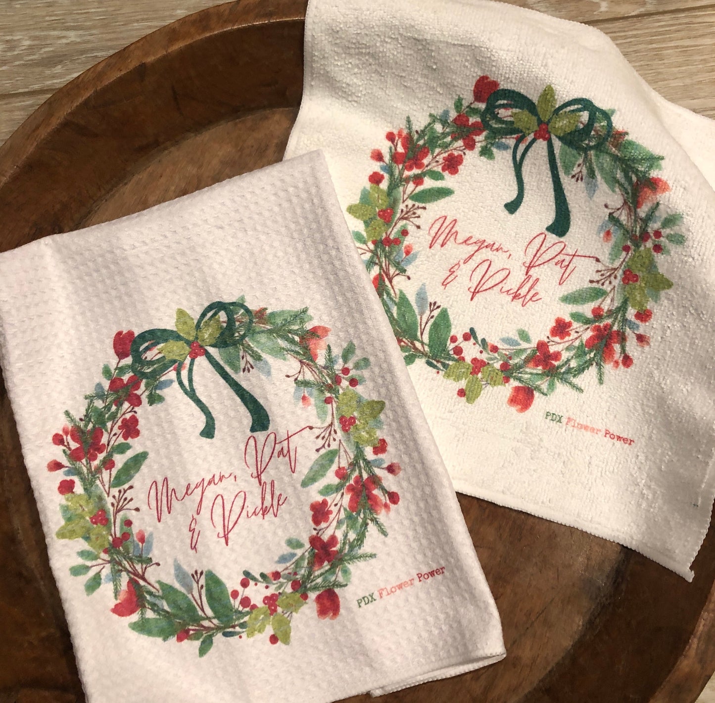 Holiday Wreath Personalized  towel set