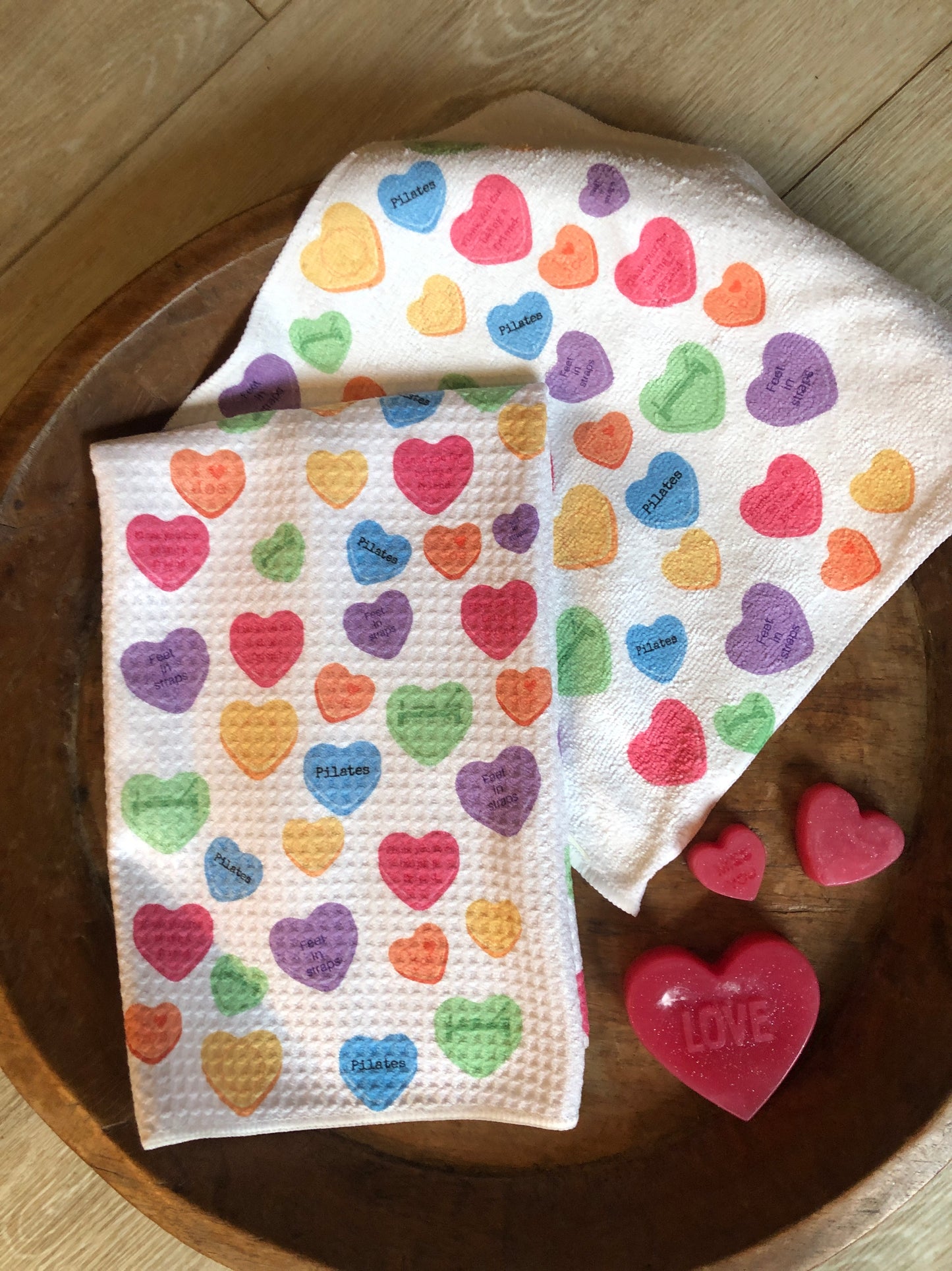 Pilates Conversation heart towel & soap set, Valentine gift set, Happy Valentine's Day gift set