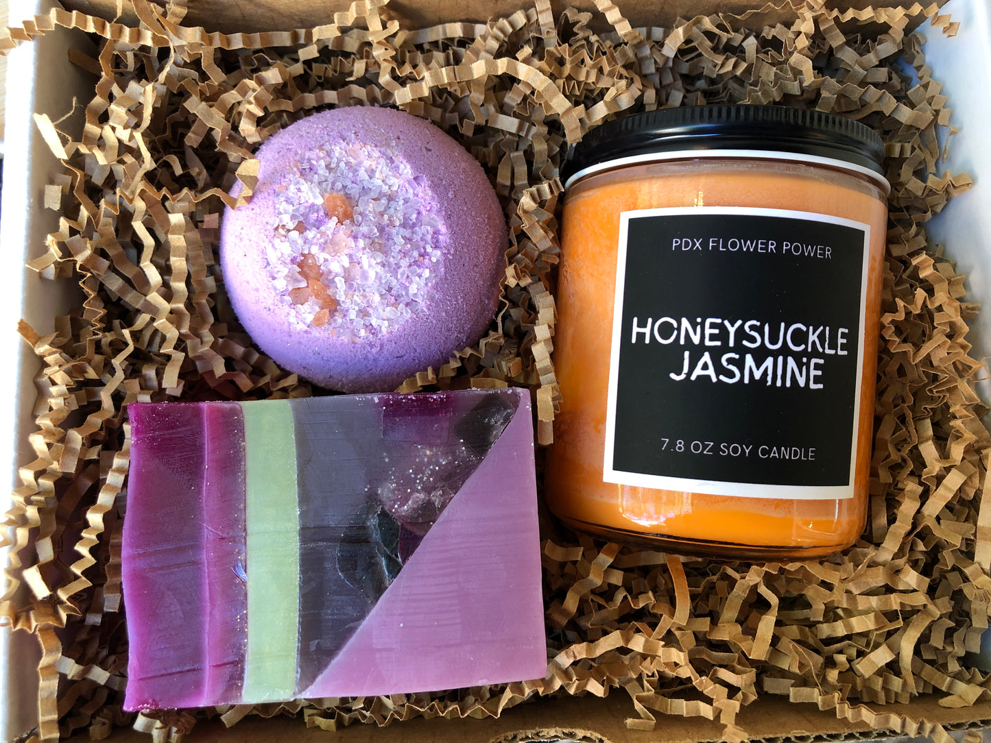 Honeysuckle Jasmine/ Citrus Mint soap/ Lavender Bath bomb gift set