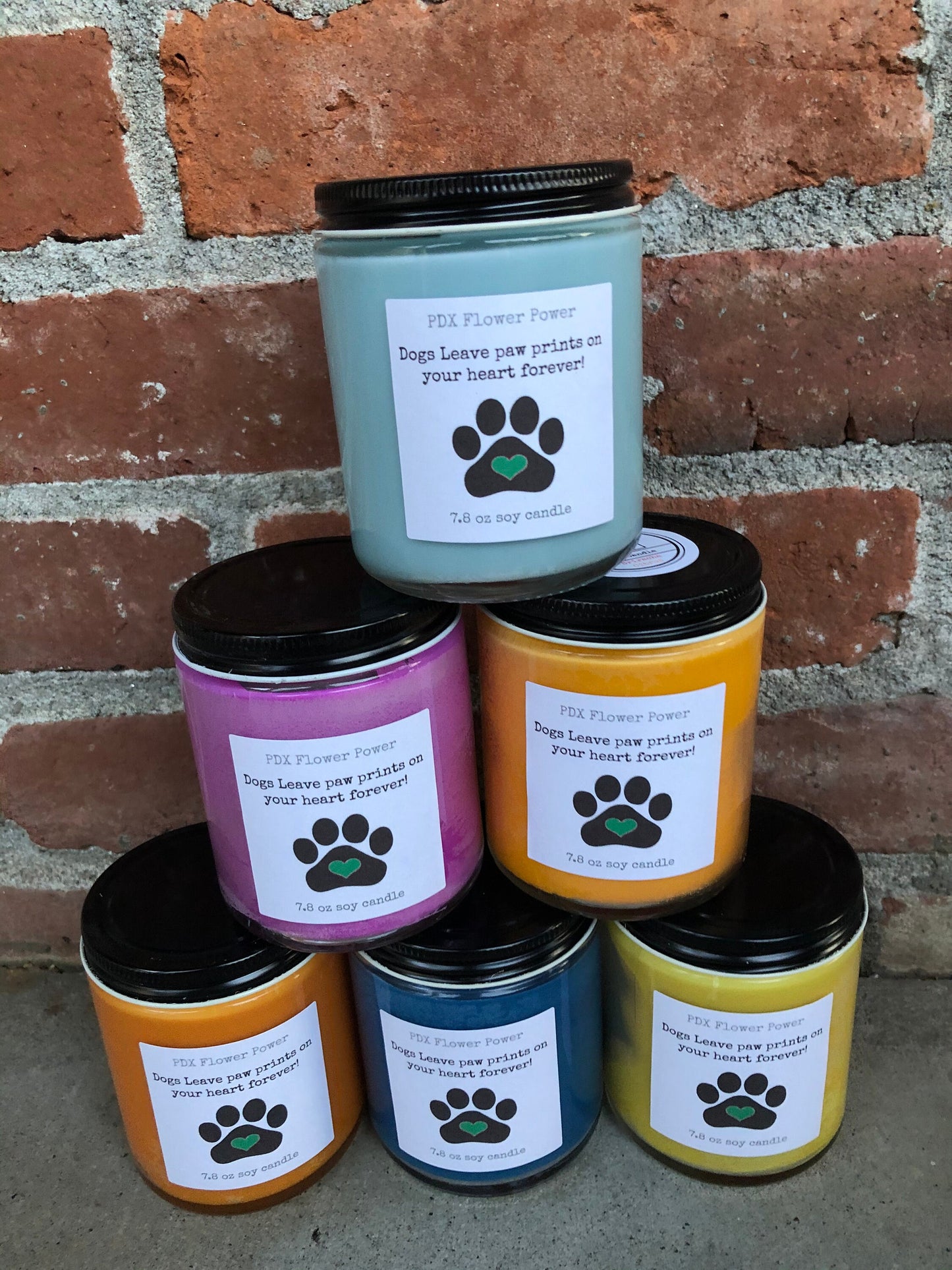 PDX Flower Power " Dogs leave paw prints on your heart forever" soy candle