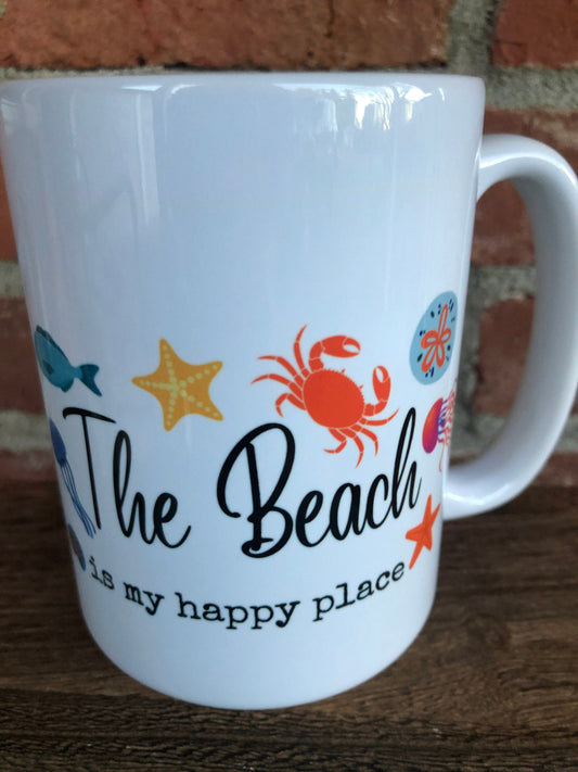 PDX Flower Power "The beach is my happy place" mug   Fun and functional original gift for Beach lovers.