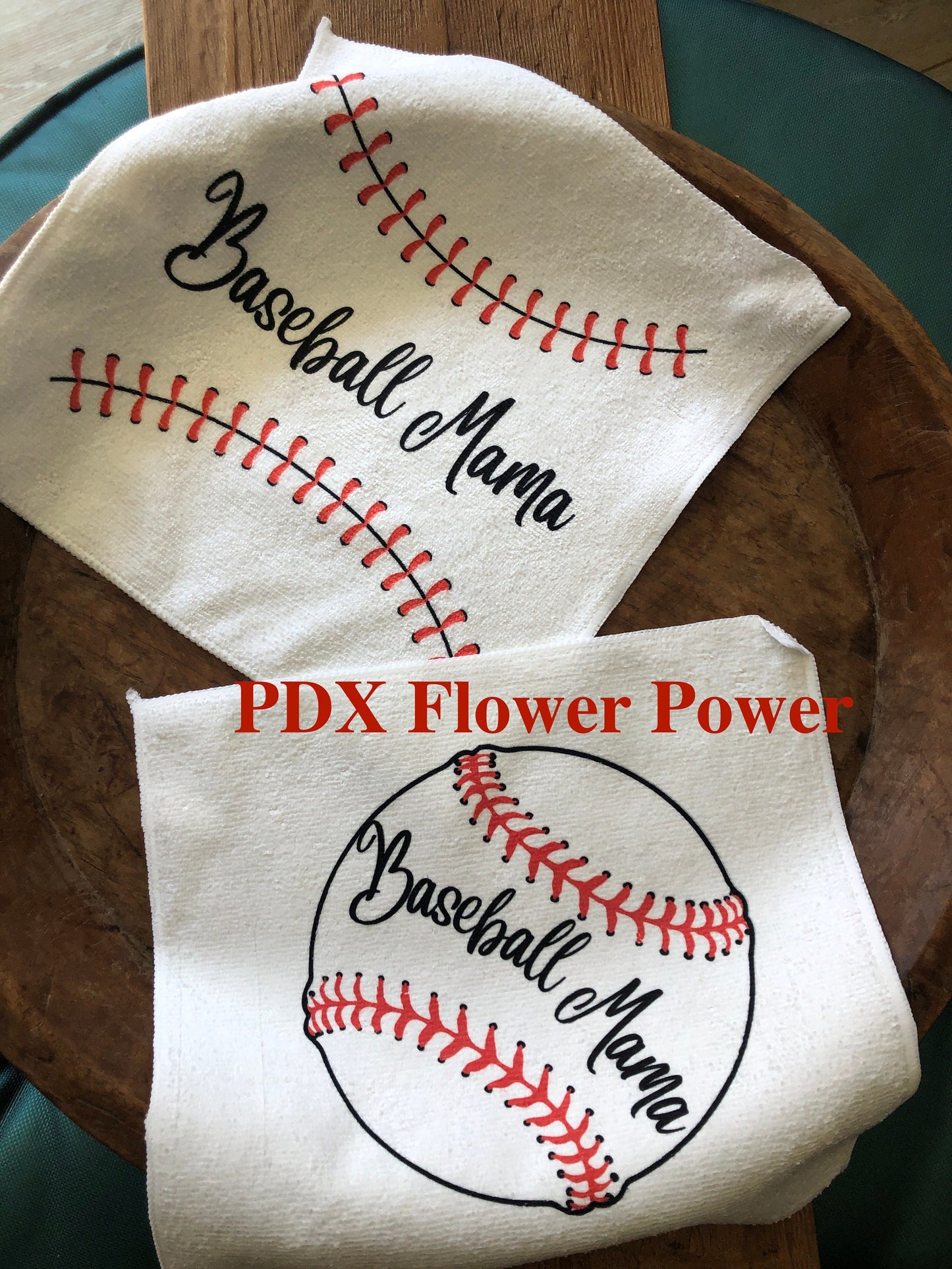 Set of 2 fun Baseball towels.  Baseball Mama/ Baseball Mom/ or Baseball wife 12 x 12 towels/ wash cloth/ sweat towel  fun Baseball swag