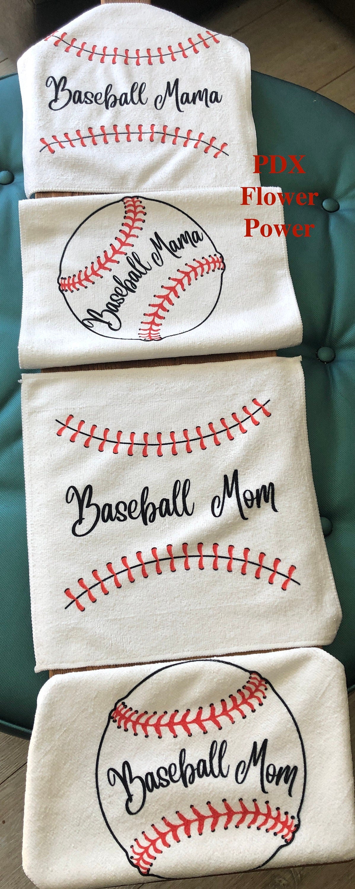 Set of 2 fun Baseball towels.  Baseball Mama/ Baseball Mom/ or Baseball wife 12 x 12 towels/ wash cloth/ sweat towel  fun Baseball swag